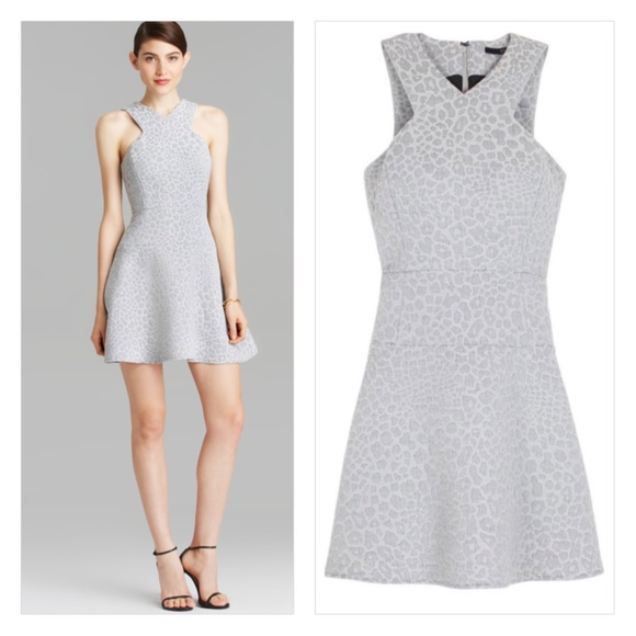 Tibi Silver Rime Jacquard Leopard Cocktail Dress